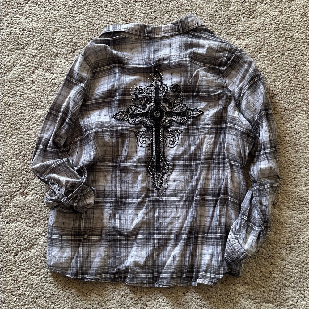 Maurice’s button up LOT! 2x plus size plaid red black grey turquoise teal - Picture 6 of 7
